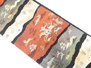 アンティーク　変わり横段に狩猟模様織り出し袋帯(材料)